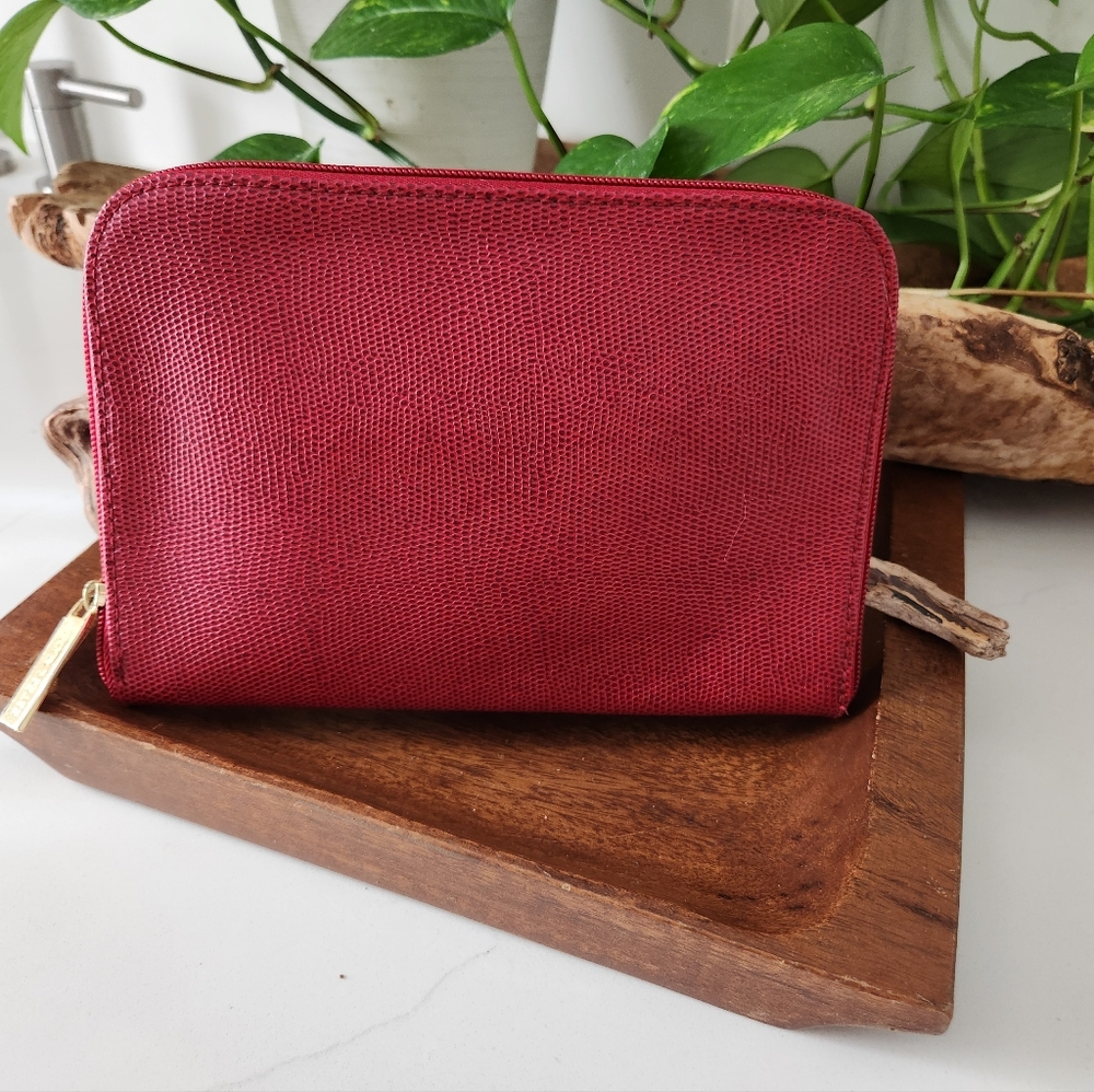 Estee Lauder Faux Lizard Skin Wallet/Clutch In Cranberry
